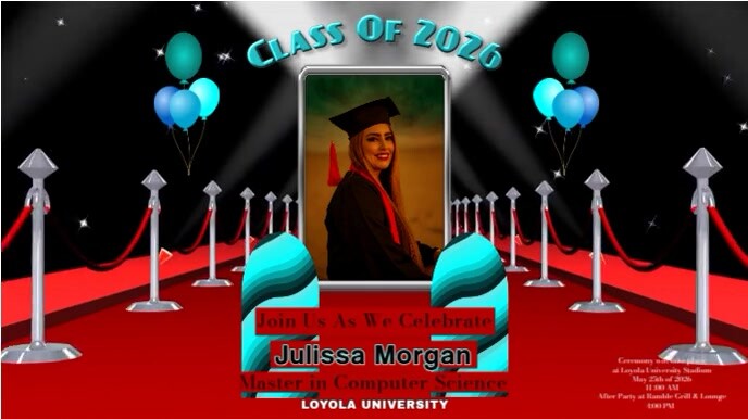 Black 3d Graduation, Announcement, Custom, Editable, Award, Red Carpet, Graduacion, Zoom Digital Dis template
