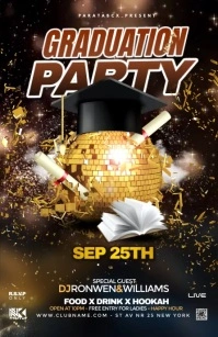 Black 3d Graduation Party Half Page Wide template