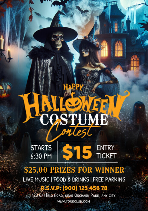 Plantilla de Black 3d Halloween Costume Contest Event Flyer A4 ...