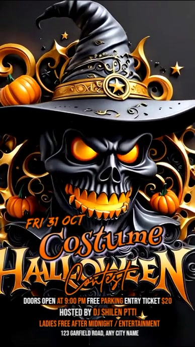 Black 3d Halloween Costume Contest Night Party Instagram Story Template ...