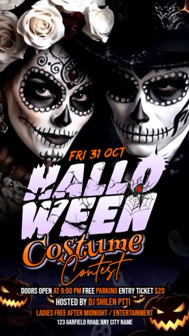Black 3d Halloween Costume Contest Night Party Instagram Story Template ...
