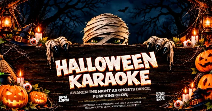Black 3d Halloween Karaoke Party Facebook Shared Image Video Template ...