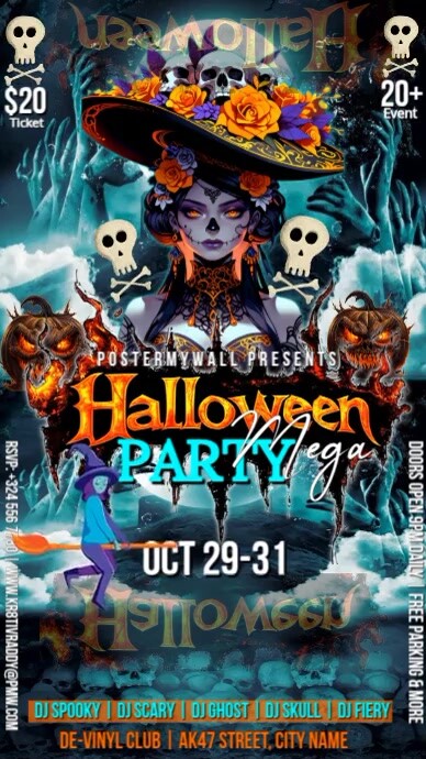 Plantilla de Black 3d Halloween Mega Party Instagram Story | PosterMyWall