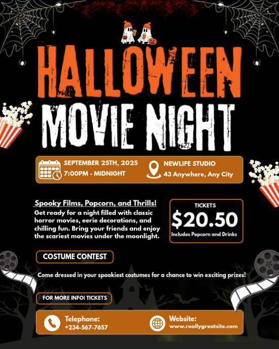 Black 3d Halloween Movie Night  Instagram Portrait template