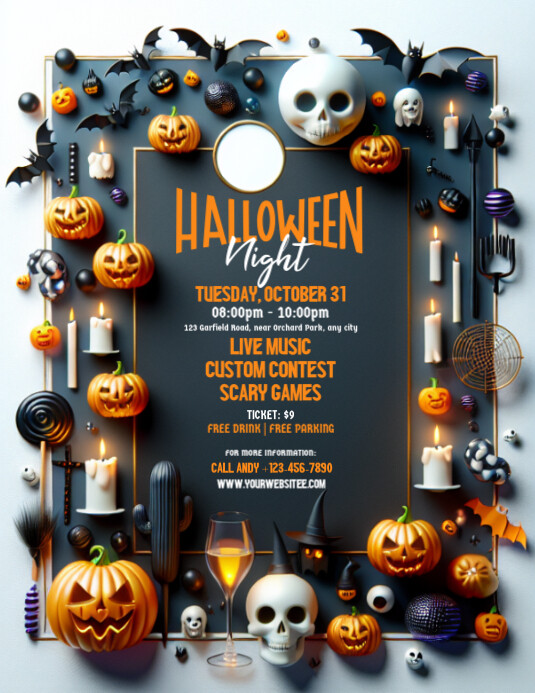 Black 3d Halloween Night Party Flyer Template | PosterMyWall