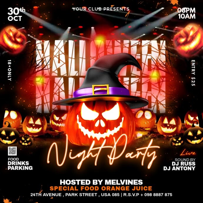Black 3d Halloween Night Party Video Ads Flyer Instagram Post Template ...