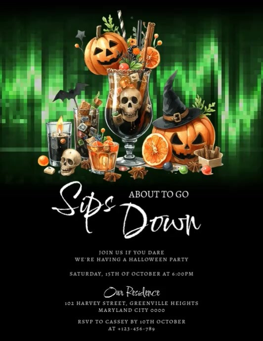 Black 3d Halloween Party Invitation Flyer (us Letter) template