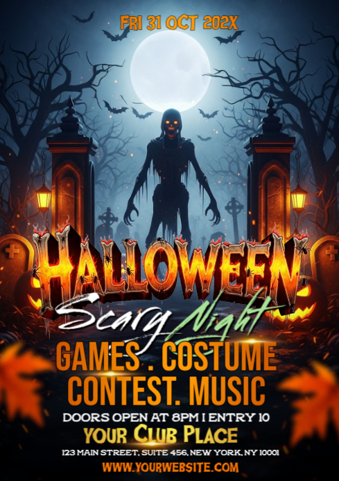 Plantilla de Black 3d Halloween Scary Night A4 | PosterMyWall