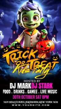 Black 3d Halloween Trick Or Treat Flyer Instagram Reel template