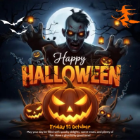 Black 3d Happy Halloween Day Square (1:1) template