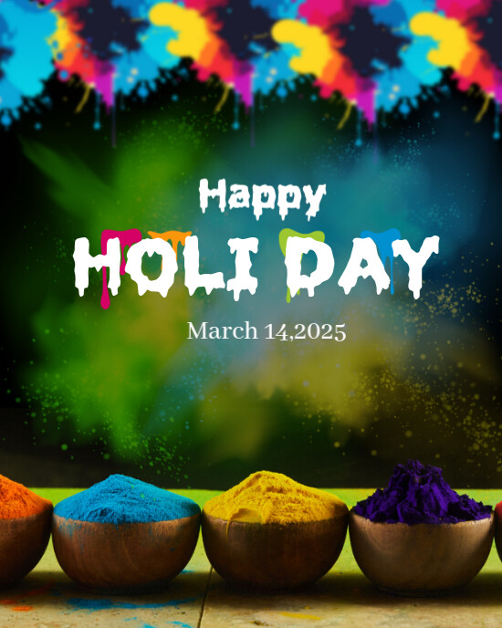 Black 3d Happy Holi Day 2025 Instagram Portrait template