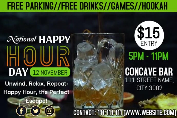 Black 3d Happy Hour Day Ads Poster template