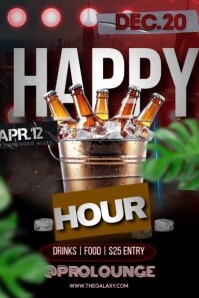 Black 3d Happy Hour Poster template