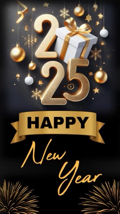 Plantilla de Black 3d Happy New Year 2025 Instagram Reel | PosterMyWall
