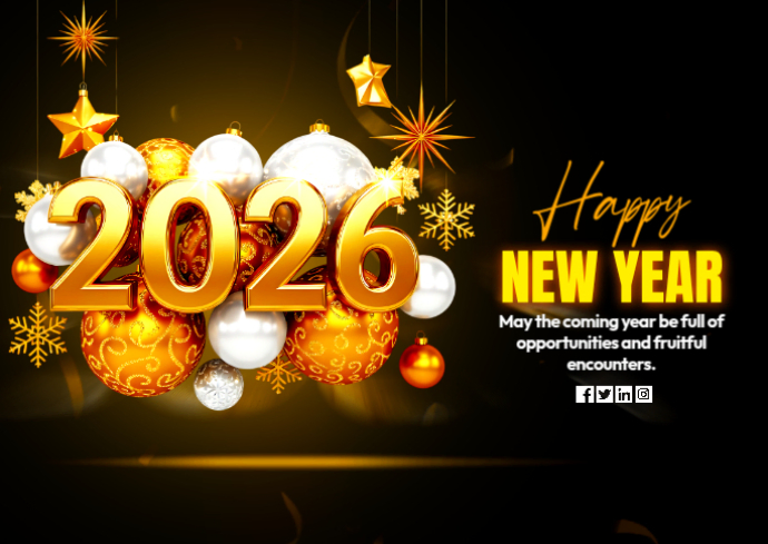 Black 3d Happy New Year 2026 Greeting Postcard Template | PosterMyWall