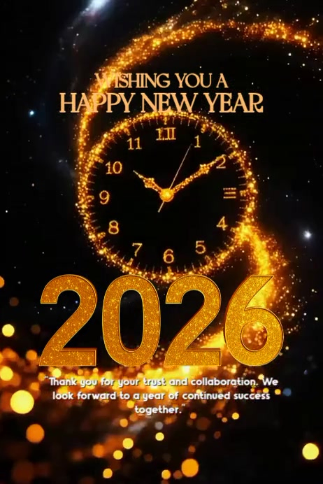 Black 3d Happy New Year 2026 Greeting Video Poster Template | PosterMyWall