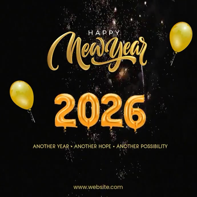 Plantilla de Black 3d Happy New Year 2026 Square (1:1) | PosterMyWall