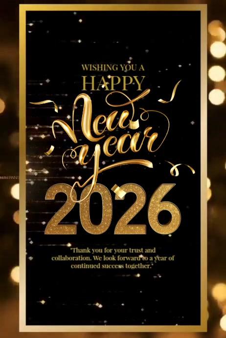 Black 3d Happy New Year 2026 Video Greeting Poster Template | PosterMyWall