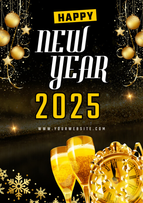 Black 3d Happy New Year A2 Template | PosterMyWall