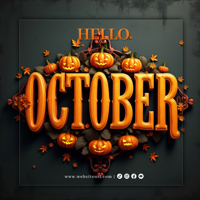 Black 3d Hello October Instagram Post Template PosterMyWall black-3d-hello-october-instagram-post-template-postermywall