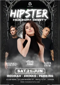 Black 3d Hipster Hookah Party A4 template