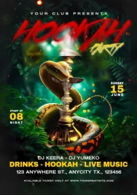 Black 3d Hookah Jungle Party A4 template