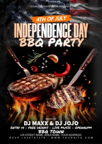 Black 3d Independence Day Bbq Party  A4 template