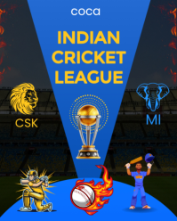 Black 3d India Cricket League Instagram Portrait template