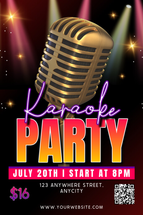 Black 3d Karaoke Party Poster Plakkaat template
