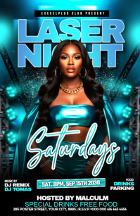 Black 3d Laser Night Club Party Poster With Dj Music And Neon Lights Tabloid template