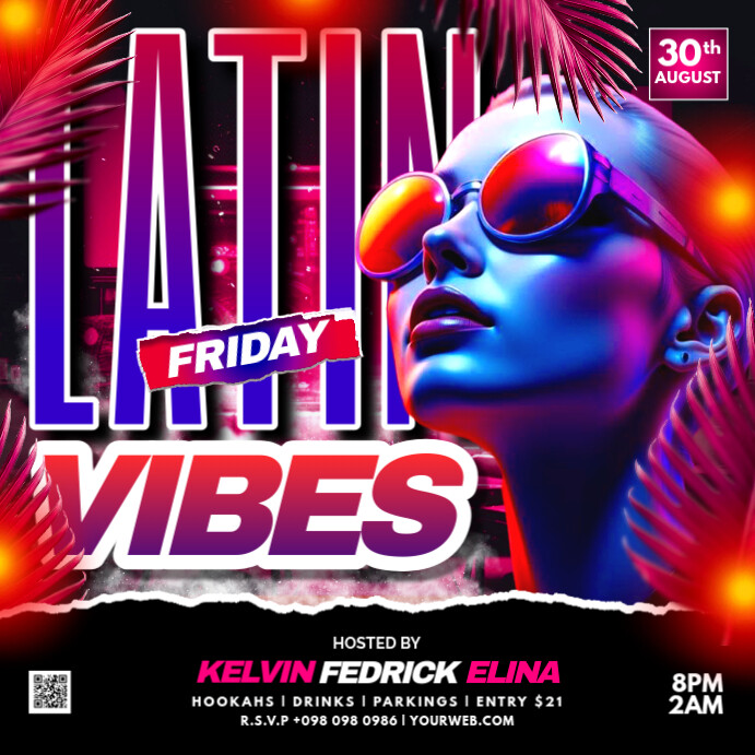 Black 3d Latin Vibes Party Flyer Instagram Post Template | PosterMyWall
