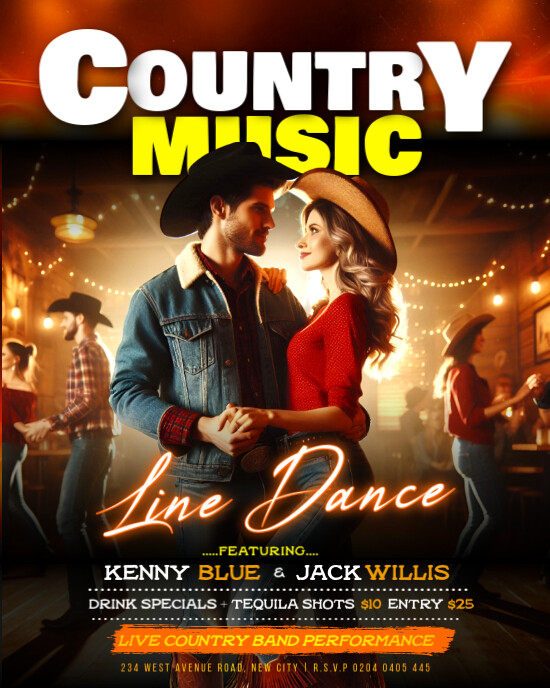 Black 3d Line Dance Country Music Party Event Invite Social Media Promotion Online Poster Flyer Desi Instagram Portrait template