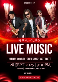 Black 3d Live Music  A4 template
