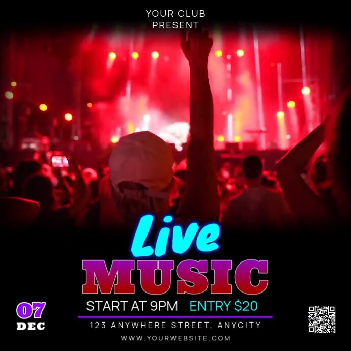 Black 3d Live Music Pos Instagram template