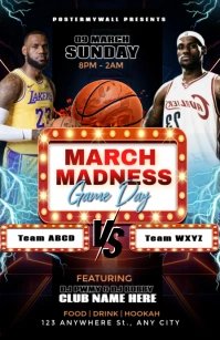 Black 3d March Madness Basketball Game Night Flyer" Half Page Wide Halbe Seite breit template