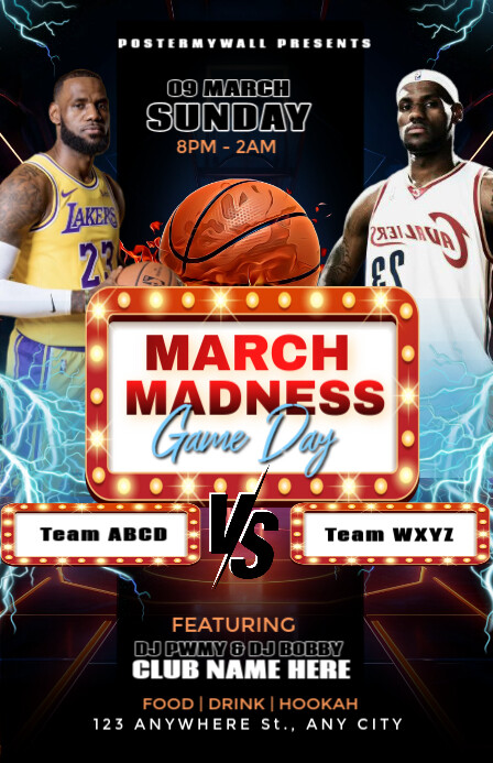 Black 3d March Madness Basketball Game Night Flyer" Half Page Wide Halfbladsy Breed template
