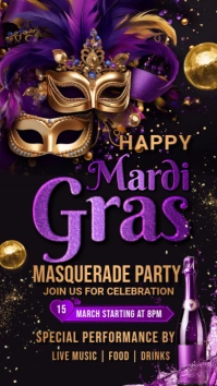 Black 3d Mardi Gras Masquerade Party Instagram Story template