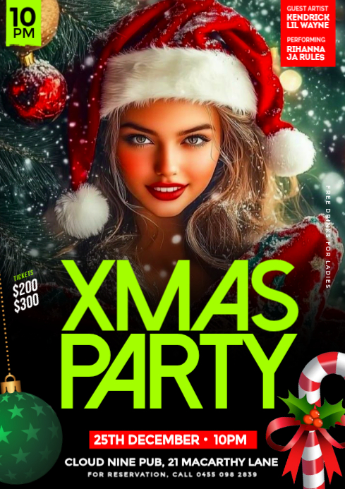 Black 3D Maximalist Christmas Club Party A4 Print Template | PosterMyWall