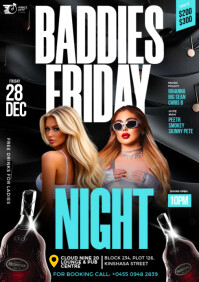 Black 3D Maximalist Colourful Baddies Night Club Event Party Poster A4 template