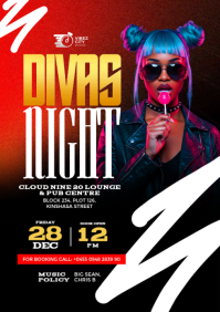 Black 3D Maximalist Diva's Night Club Event Party Flyer A4 template