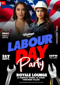 Black 3D Maximalist American Labor Day Club Party Event Flyer for Social Media A4 template