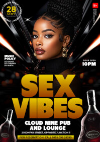 Black 3D Maximalist Sex And Vibes Night Club Party Event Flyer A4 template