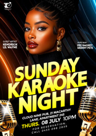 Black 3D Maximalist Sunday Karaoke Night Party Flyer A4 template
