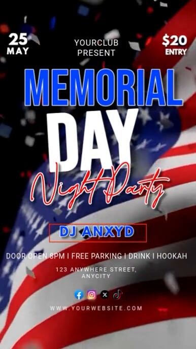 Black 3d Memorial Day Night Party Reel Instagram template