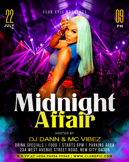 Black 3d Midnight Affair Night Club Disco Dj Electro Music Party Event Editable Online Poster Flyer Instagram Portrait template