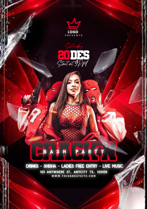 Black 3d Music Bash Party A4 template