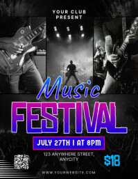 Black 3d Music Festival Pamflet (letter As) Flyer (US Letter) template