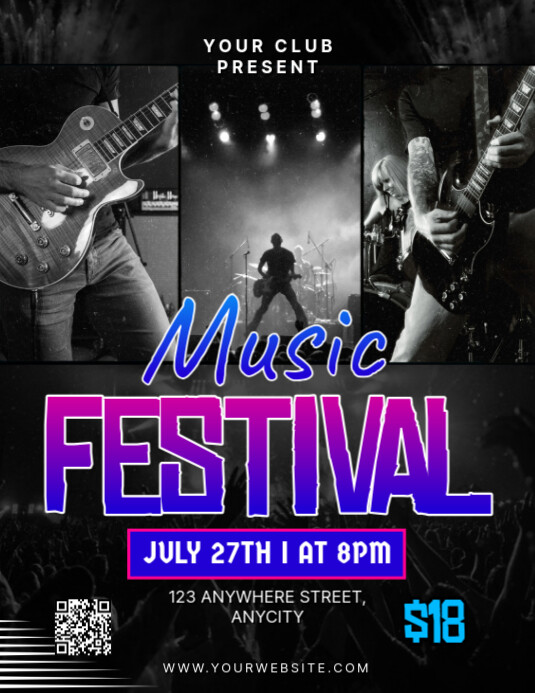 Black 3d Music Festival Pamflet (letter As) template