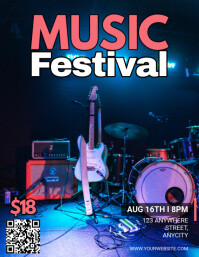 Black 3d Music Festival Pamflet (letter As) Flyer (US Letter) template