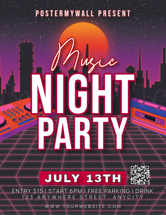Black 3d Music Night Party Pamflet (letter As) template